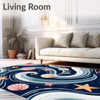 Oceanic Waves Seashell Starfish Navy Rug