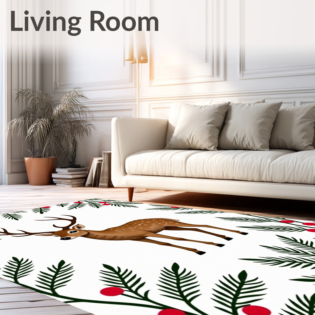 Whimsical Deer and Holly Frame Rug