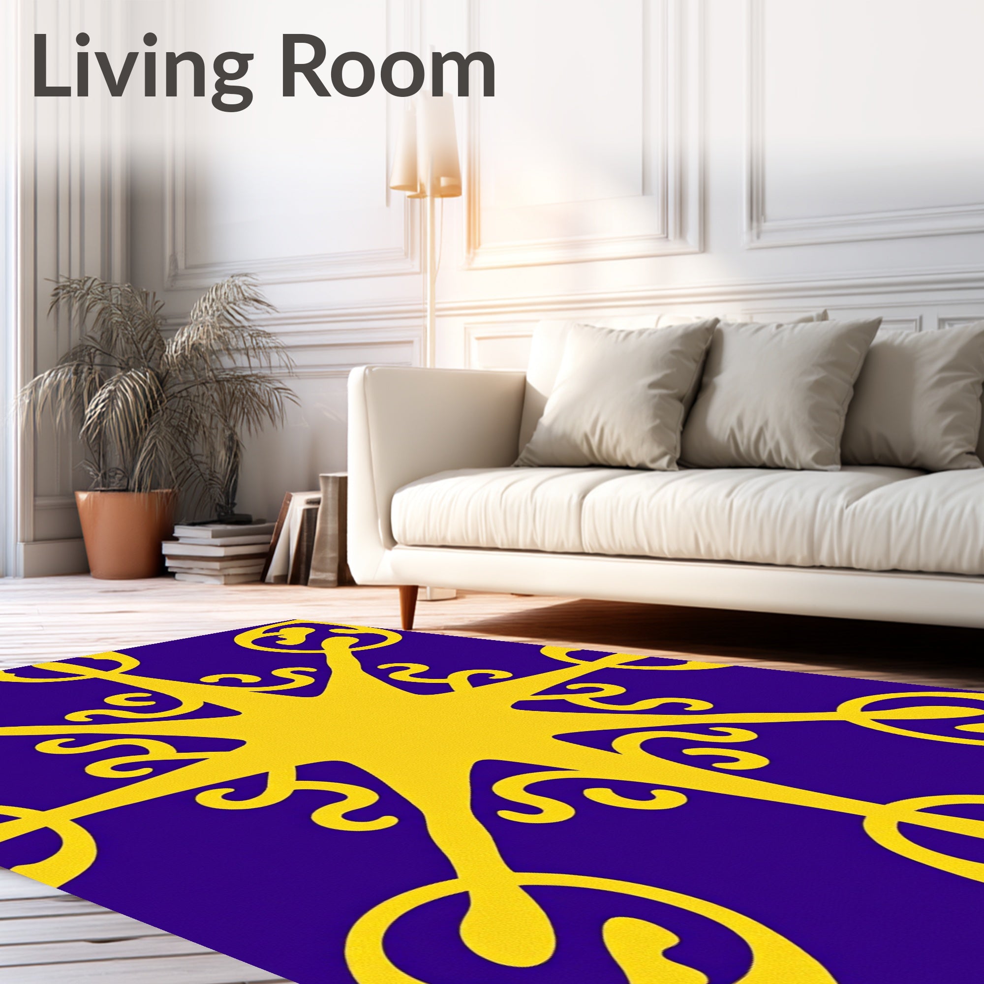 Golden Sunburst Royal Blue Medallion Rug