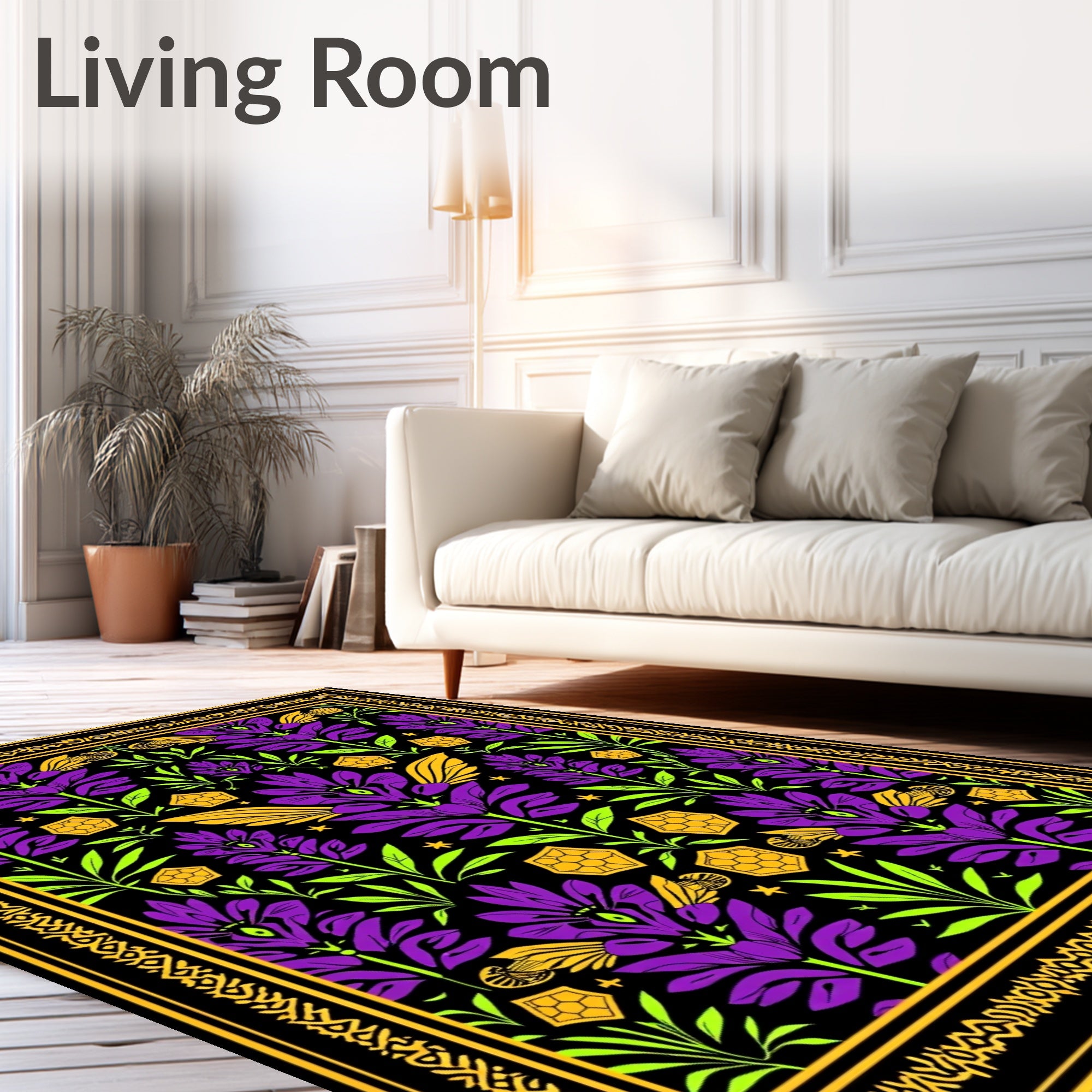 Purple Gold Floral Art Nouveau Rug
