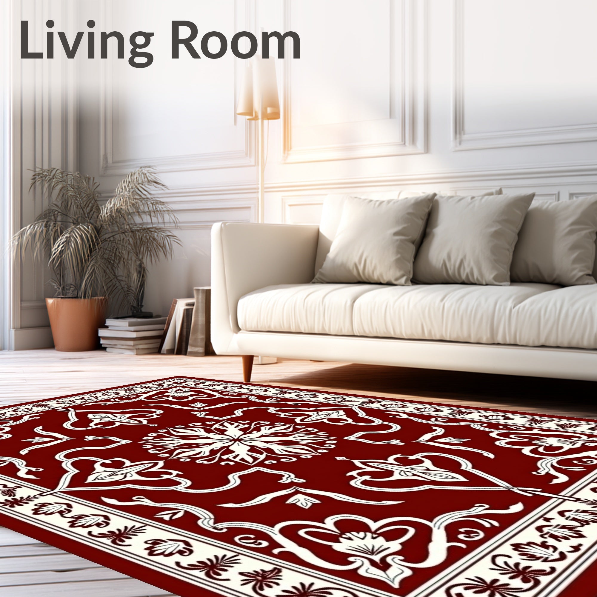 Crimson and Cream Floral Medallion Rug
