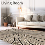 Black Abstract Radial Lines Contemporary Rug