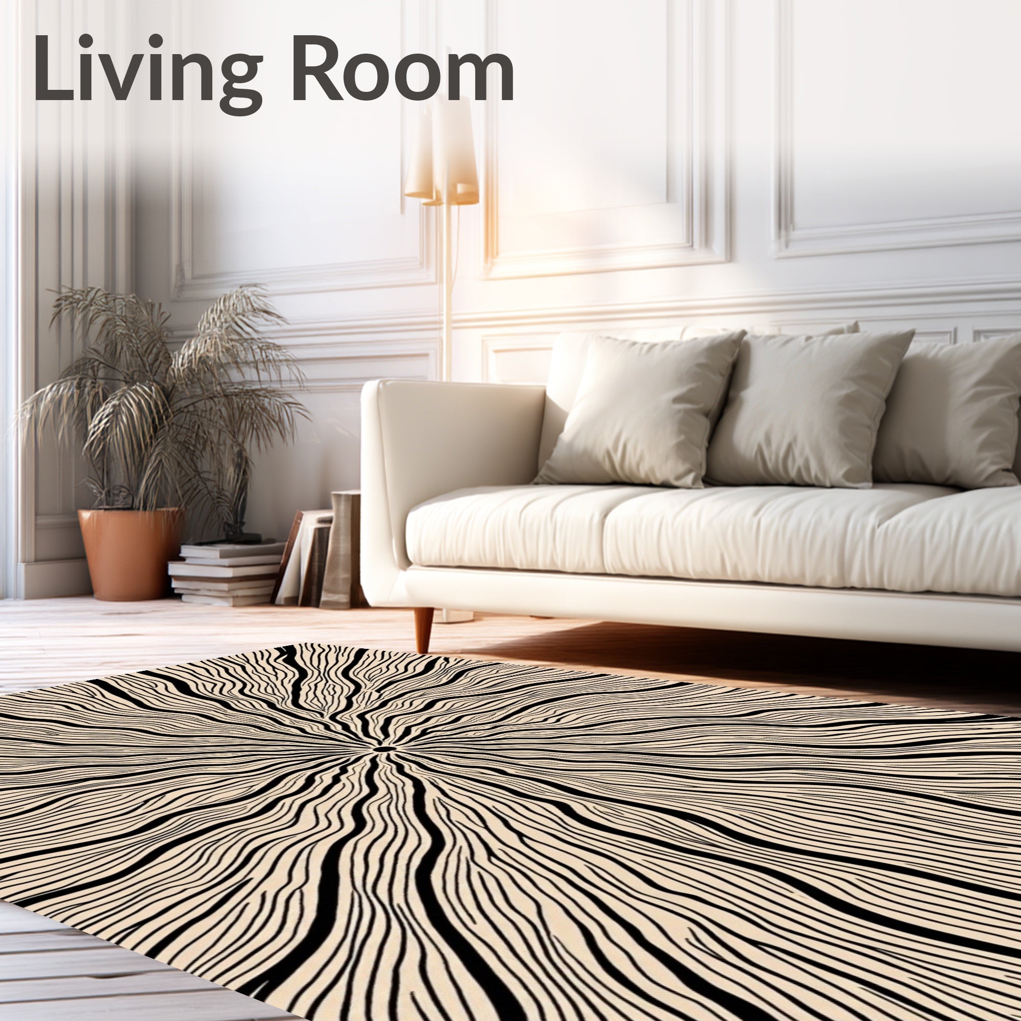 Black Abstract Radial Lines Contemporary Rug