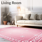 White Snowflake Pink Gradient Border Rug