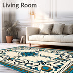 Turquoise Blue Floral Scroll Tiled Rug