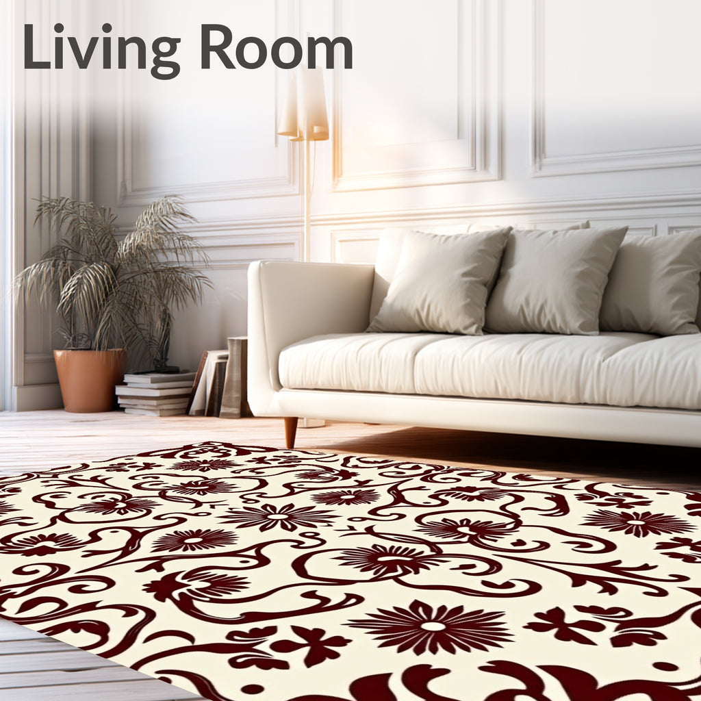 Maroon Floral Swirls Classic Rug