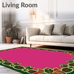 Crimson Green Floral Bordered Magenta Rug