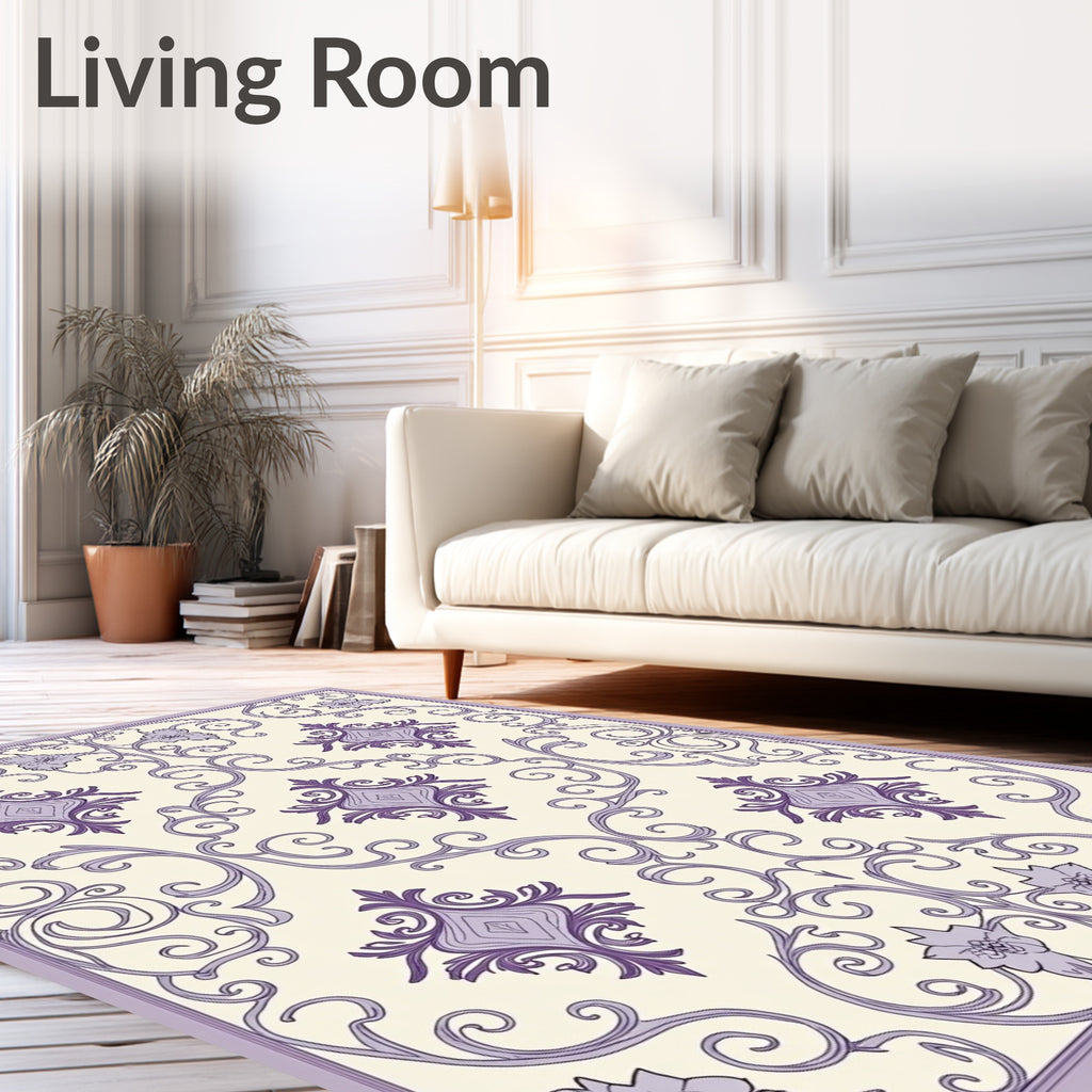 Antique Lavender Floral Scrollwork Rug