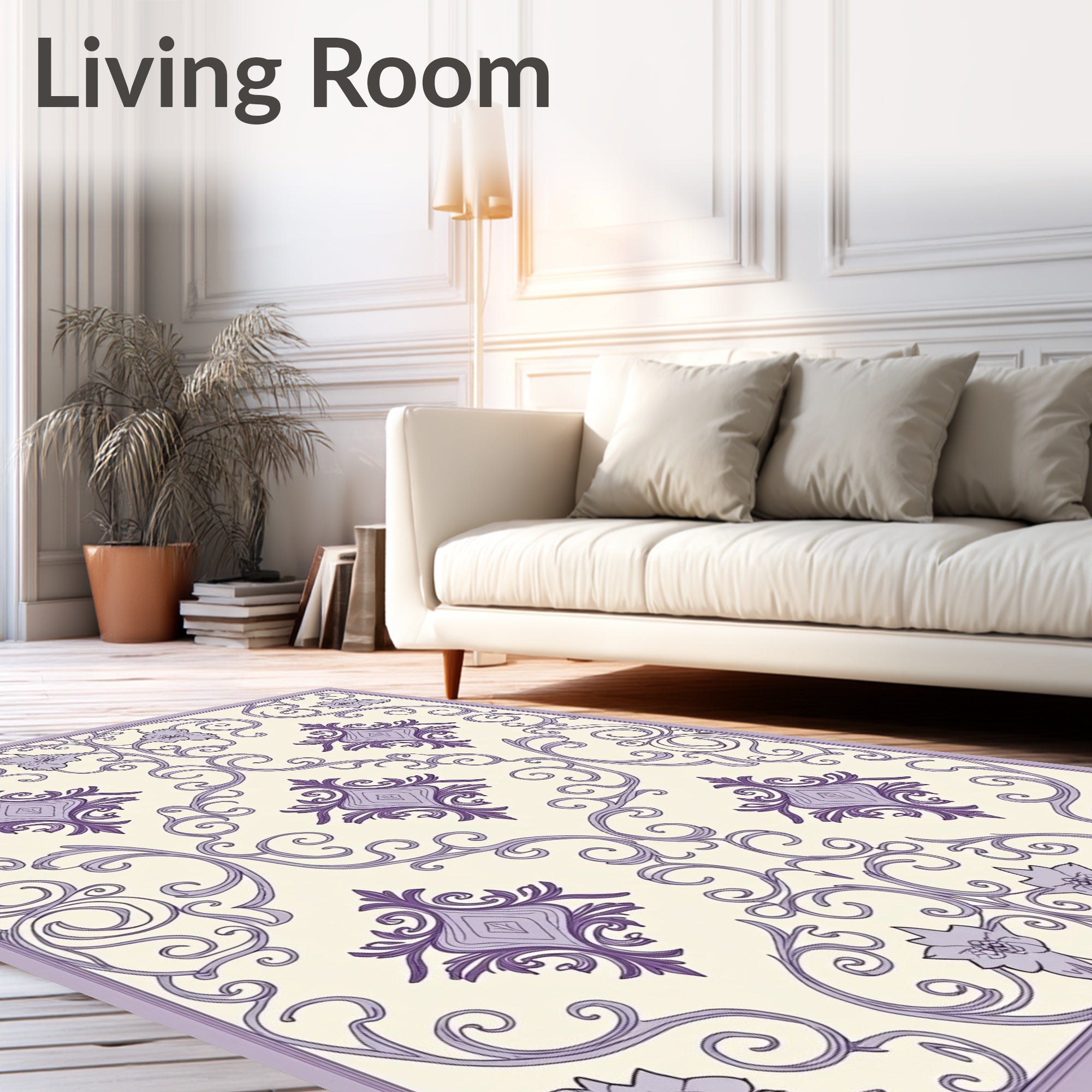 Antique Lavender Floral Scrollwork Rug