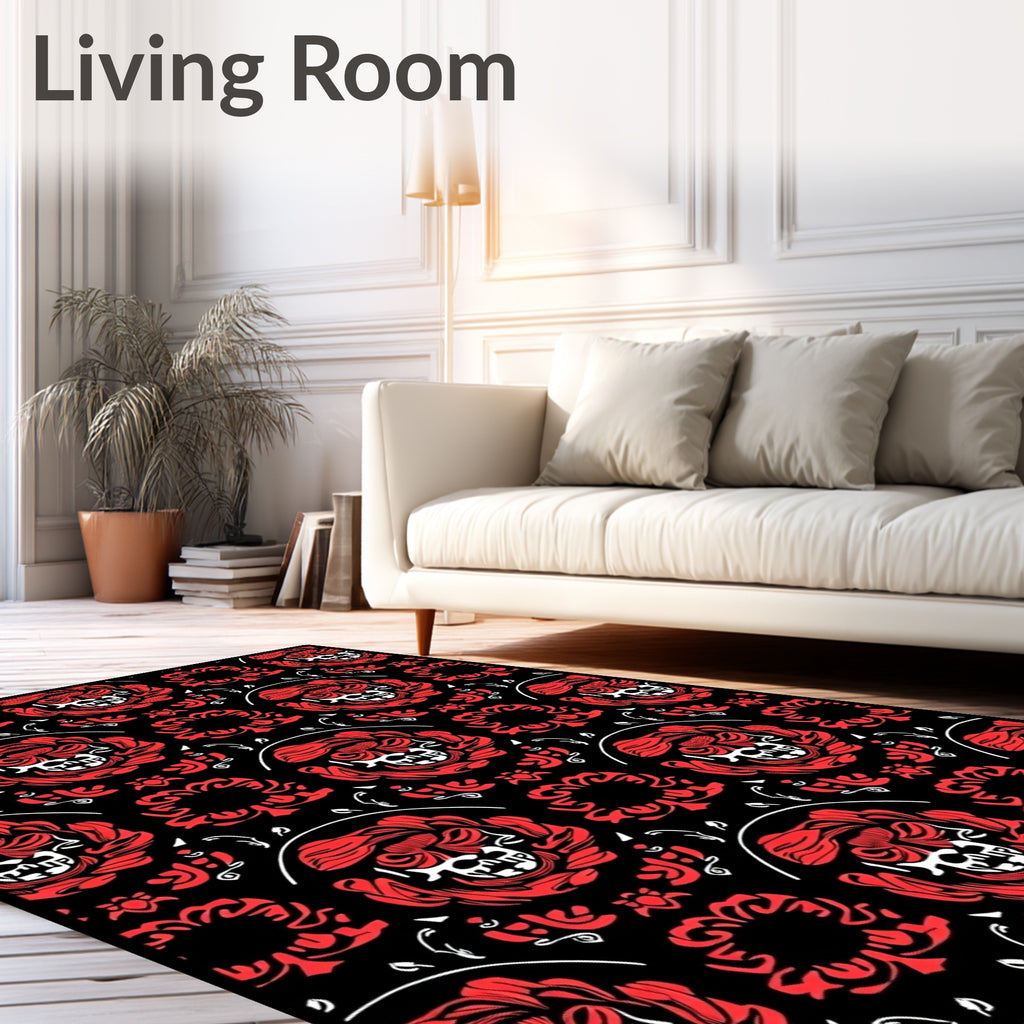 Crimson Skull Baroque Floral Rug