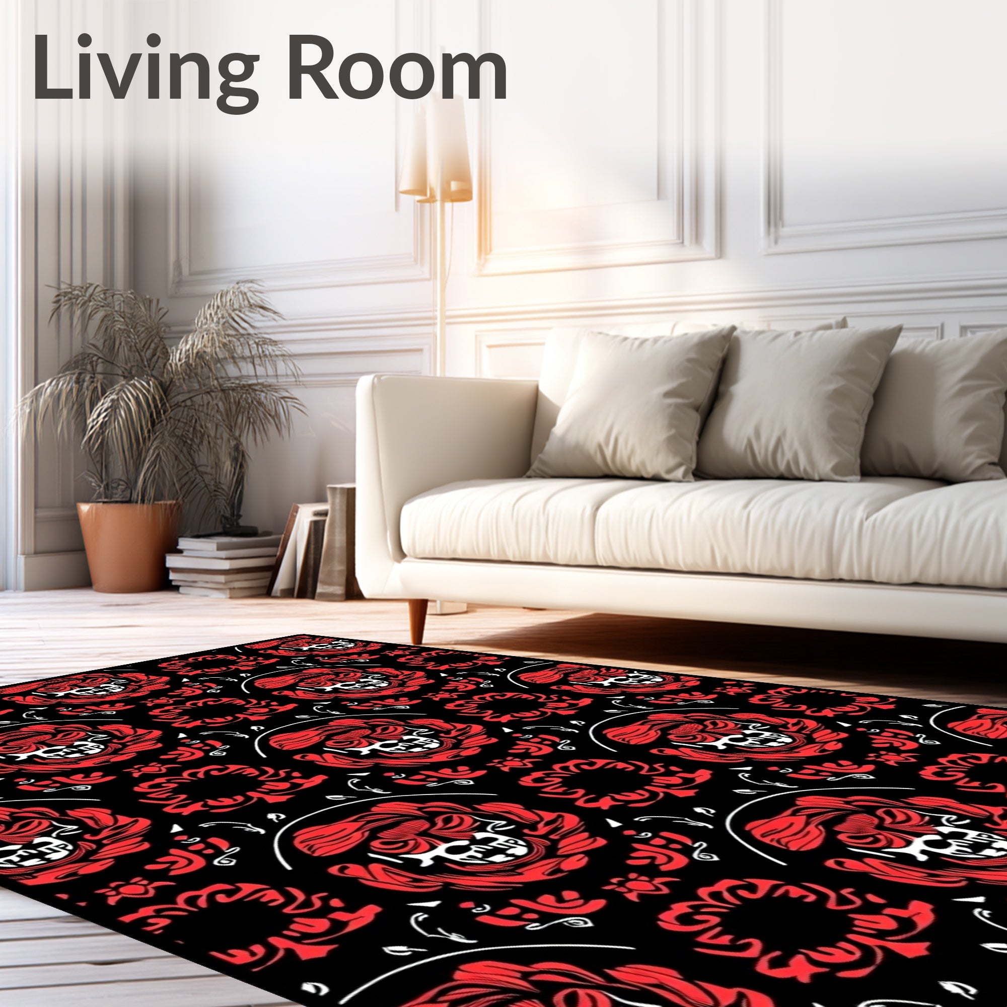 Crimson Skull Baroque Floral Rug