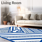 Blue White Geometric Stripe Abstract Rug
