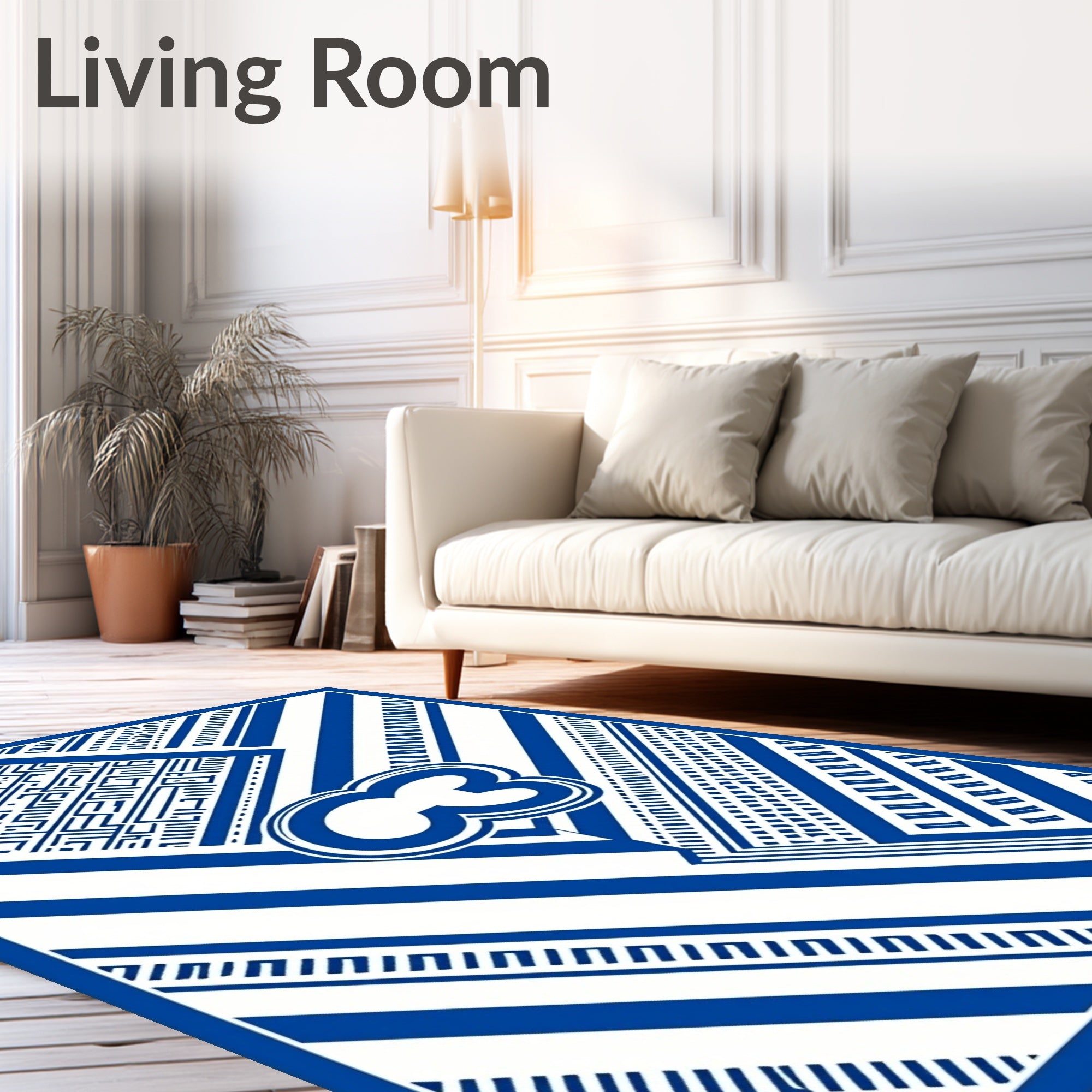 Blue White Geometric Stripe Abstract Rug