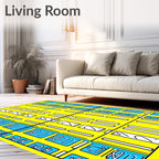 Bold Yellow Geometric Grid Rug