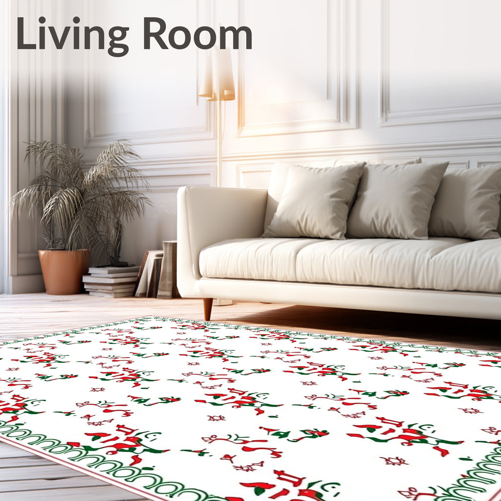 Red Green Folk Art Figures Border Rug
