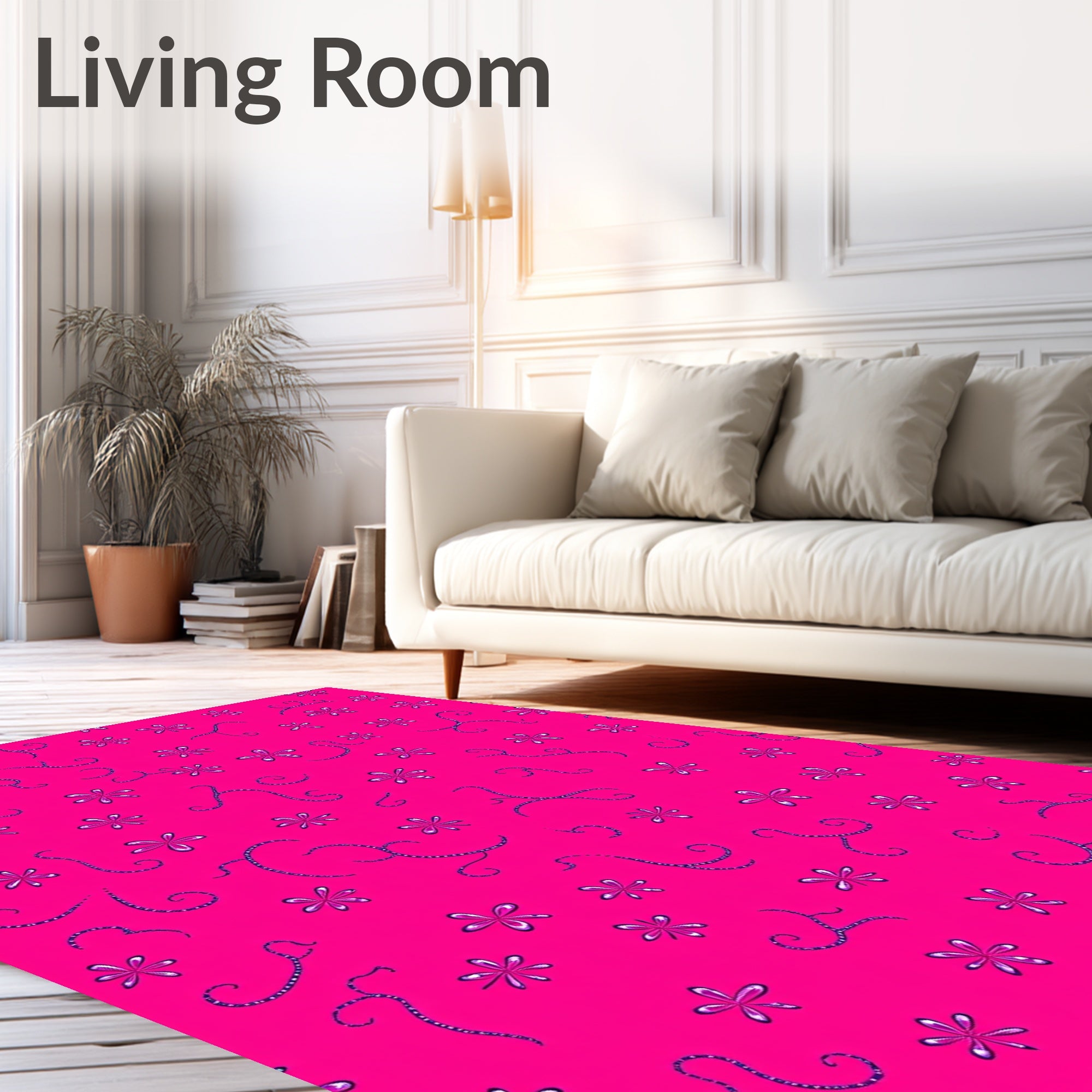 Hot Pink Floral Swirl Rug