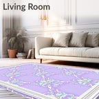 Lavender Blue Floral Lattice Tile Rug