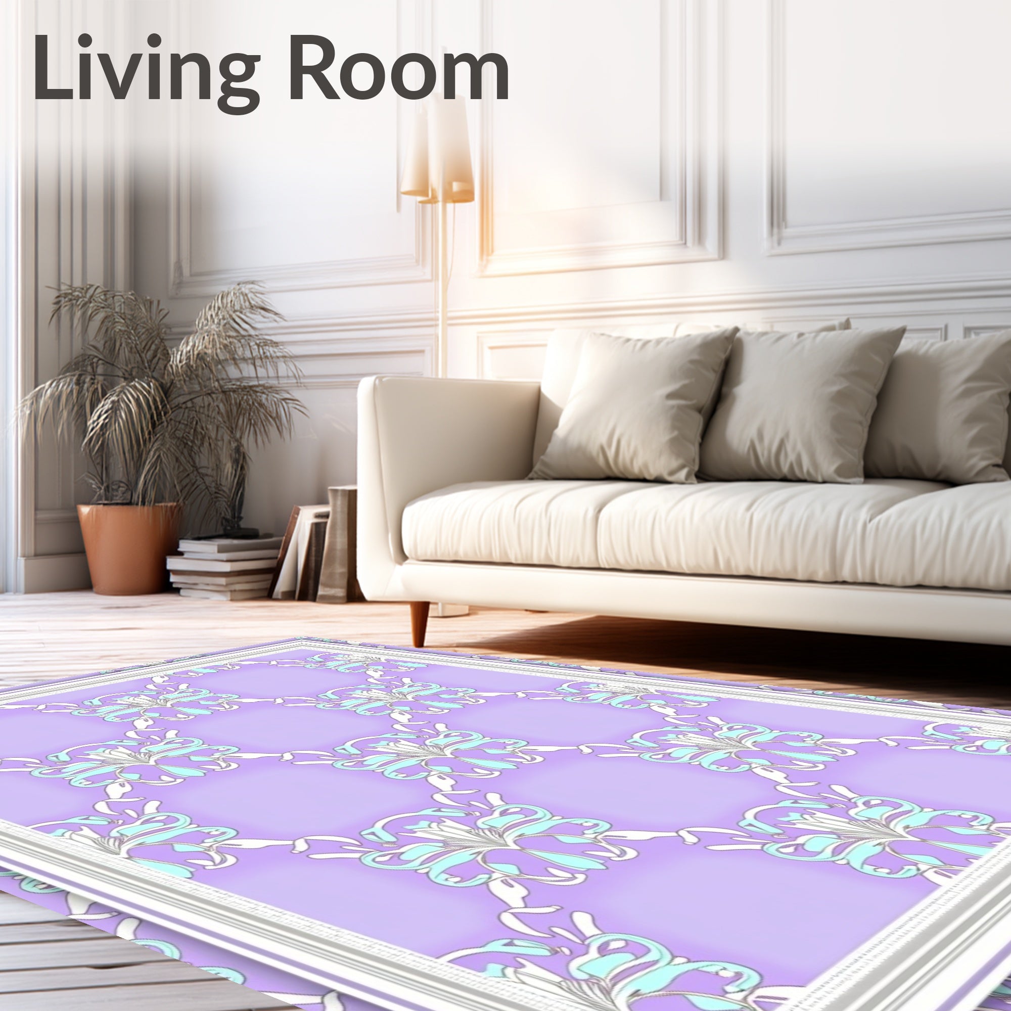 Lavender Blue Floral Lattice Tile Rug