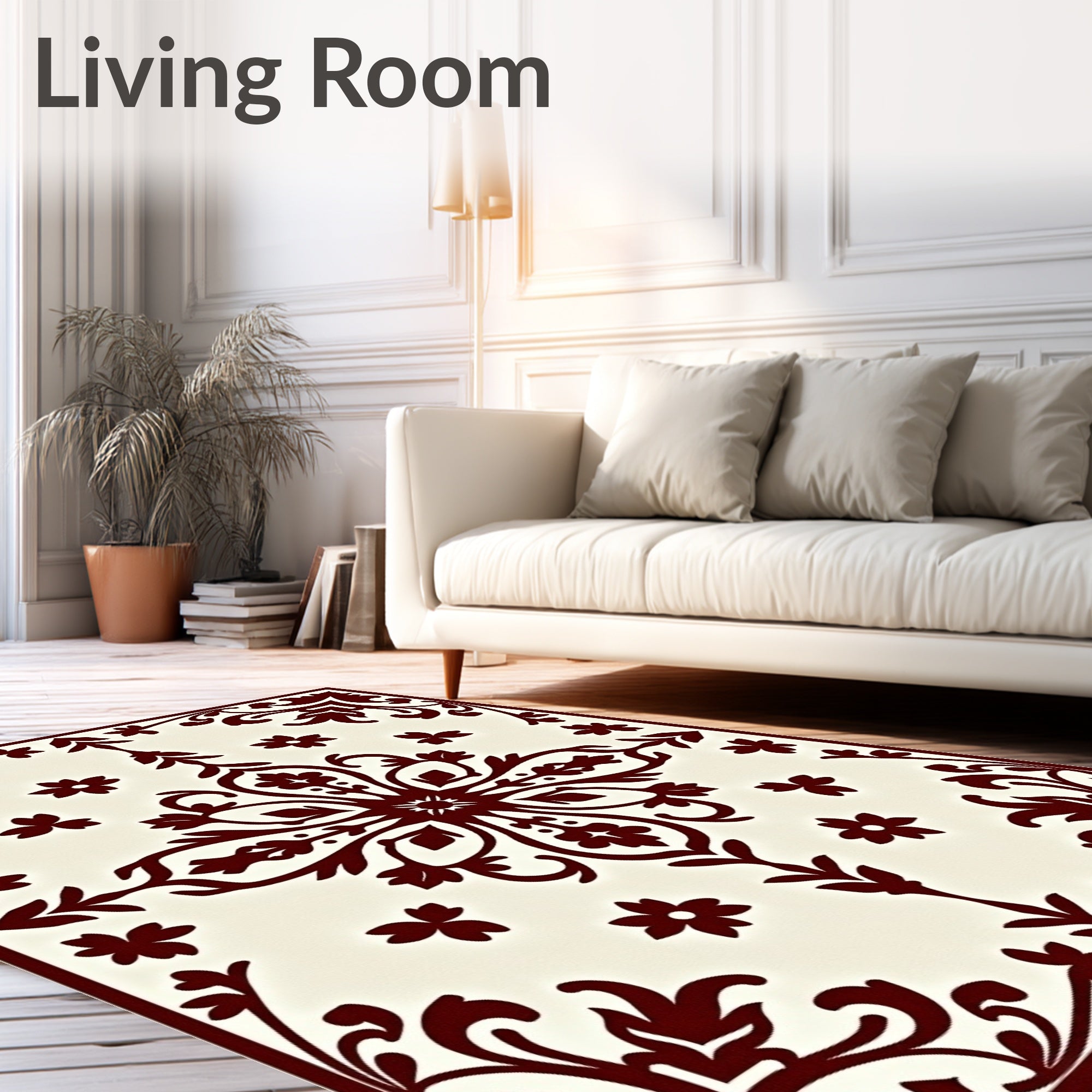 Bold Sanguine Bloom Ivory Area Centerpiece Rug