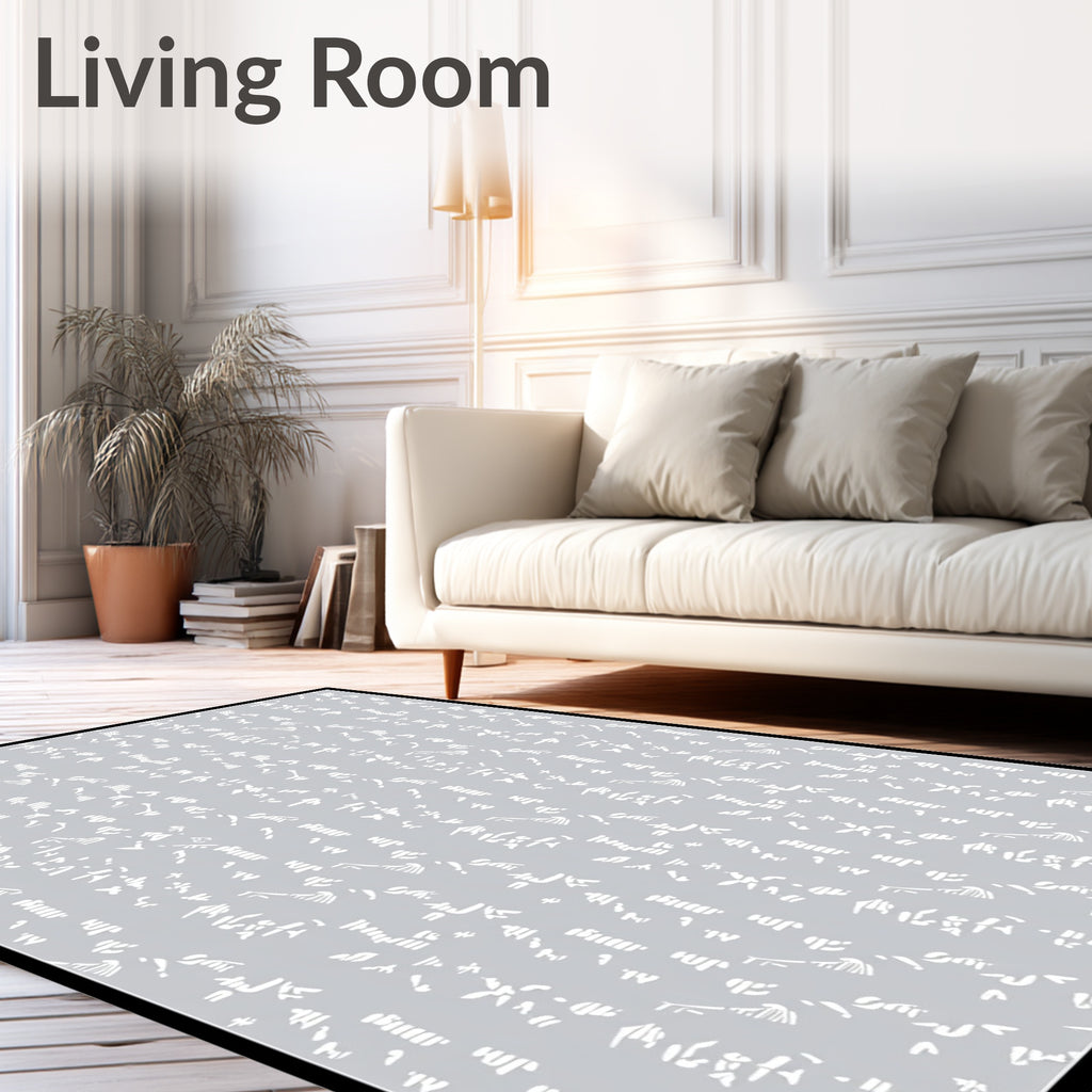 Subtle White Calligraphy Gray Background Rug