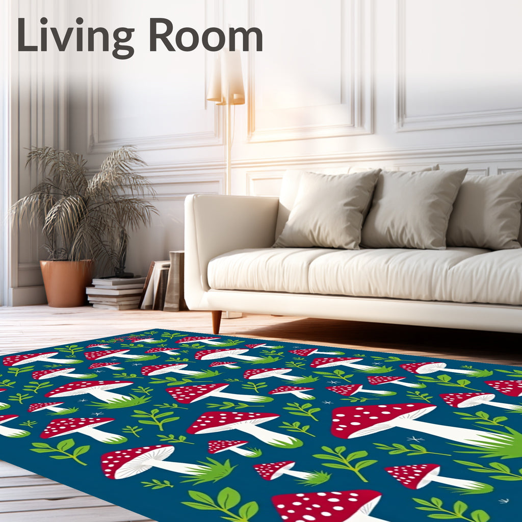 Whimsical Red White Mushroom Forest Companions Rug