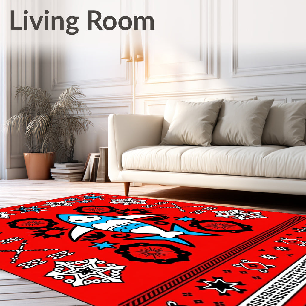 Red Black Blue Shark Starburst Rug