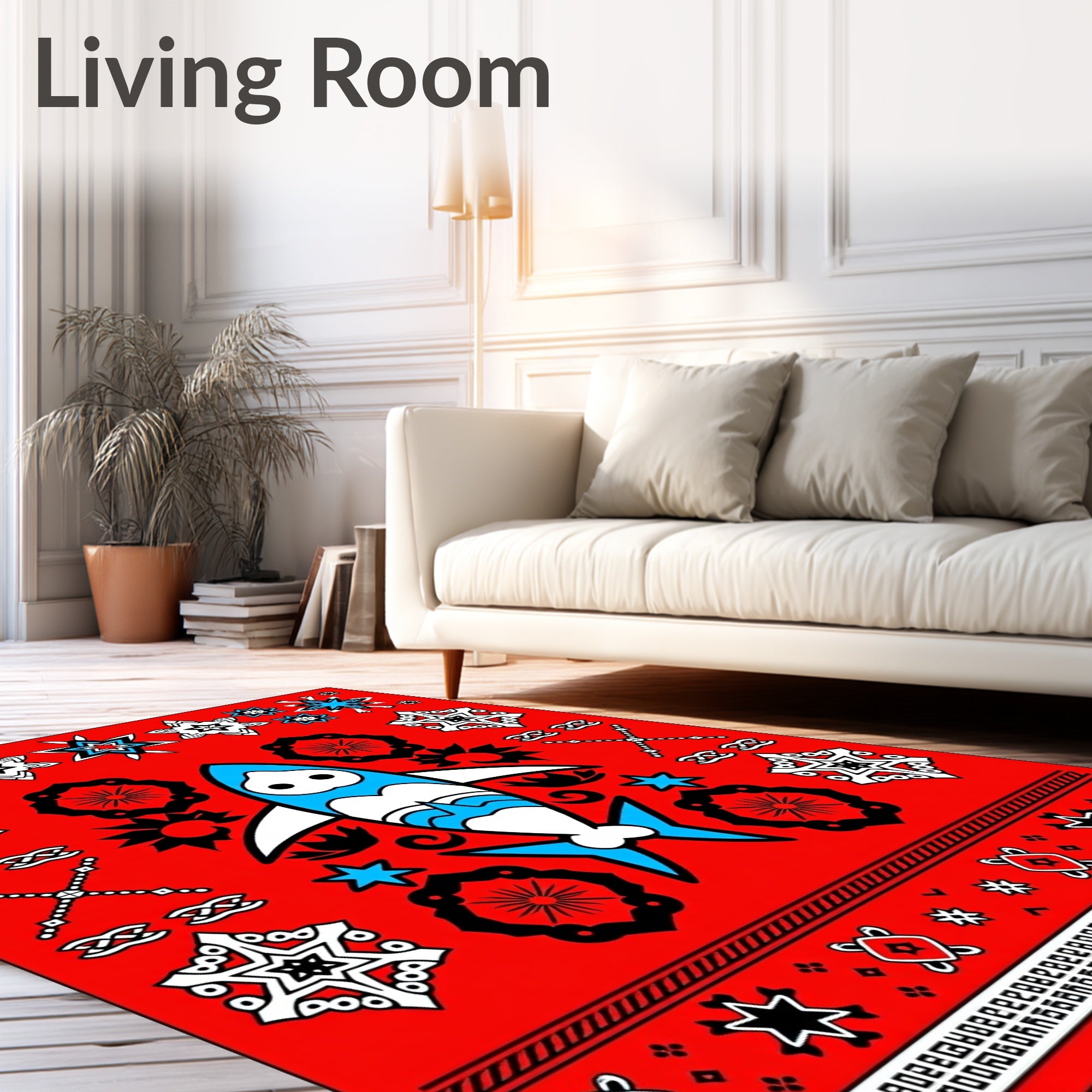 Red Black Blue Shark Starburst Rug