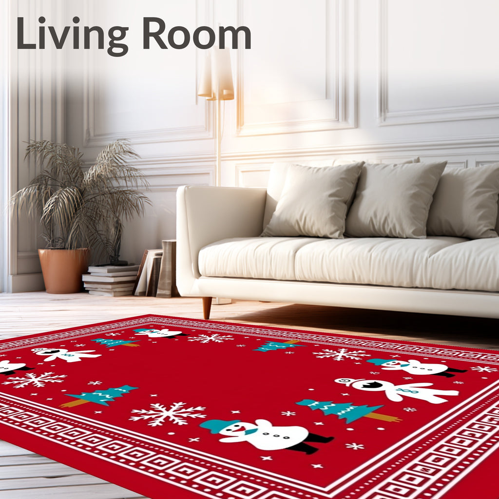 Red Festive Snowman Christmas Tree Rug