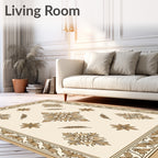 Classic Beige Floral Medallion Border Rug