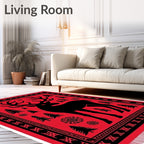 Bold Red Forest Deer Motif Rug