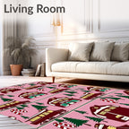 Festive Train Candy Cane Christmas Village Rug