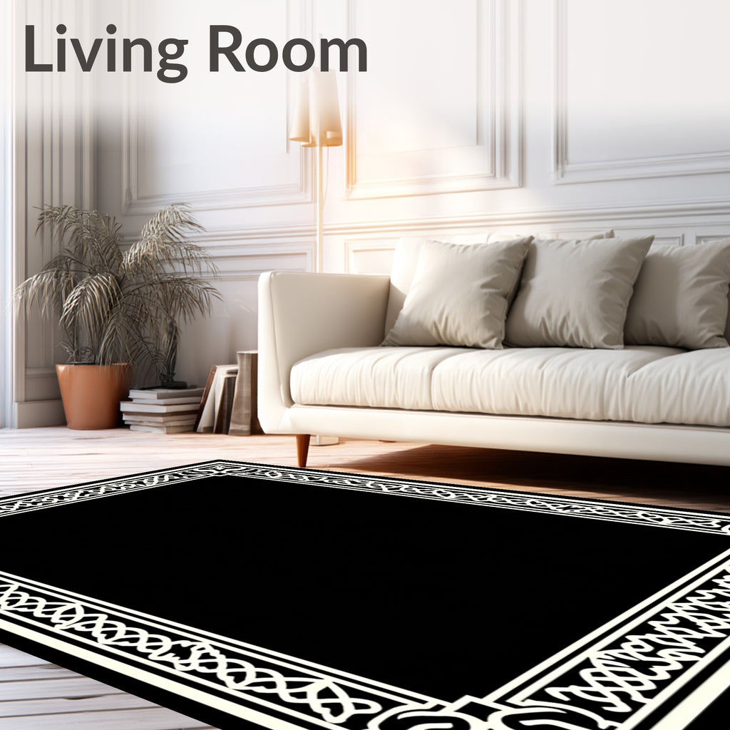 Cream Celtic Knot Scroll Border Rug