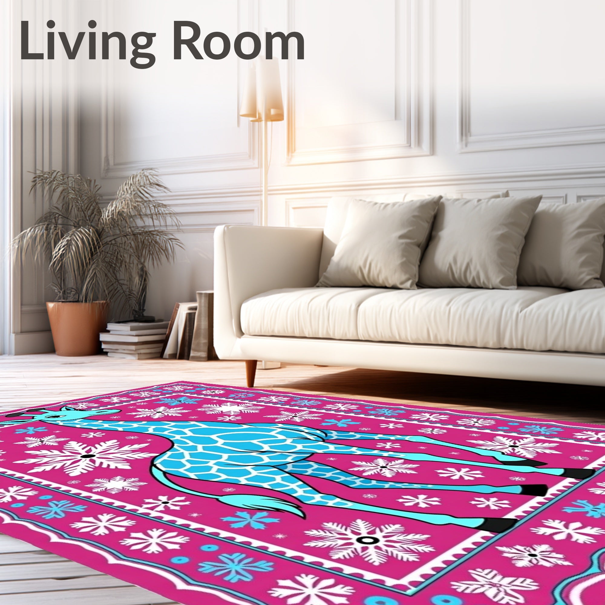 Whimsical Blue Giraffe Snowflake Shower Rug