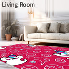 Fun Pink Snowman Whimsical Swirls Rug
