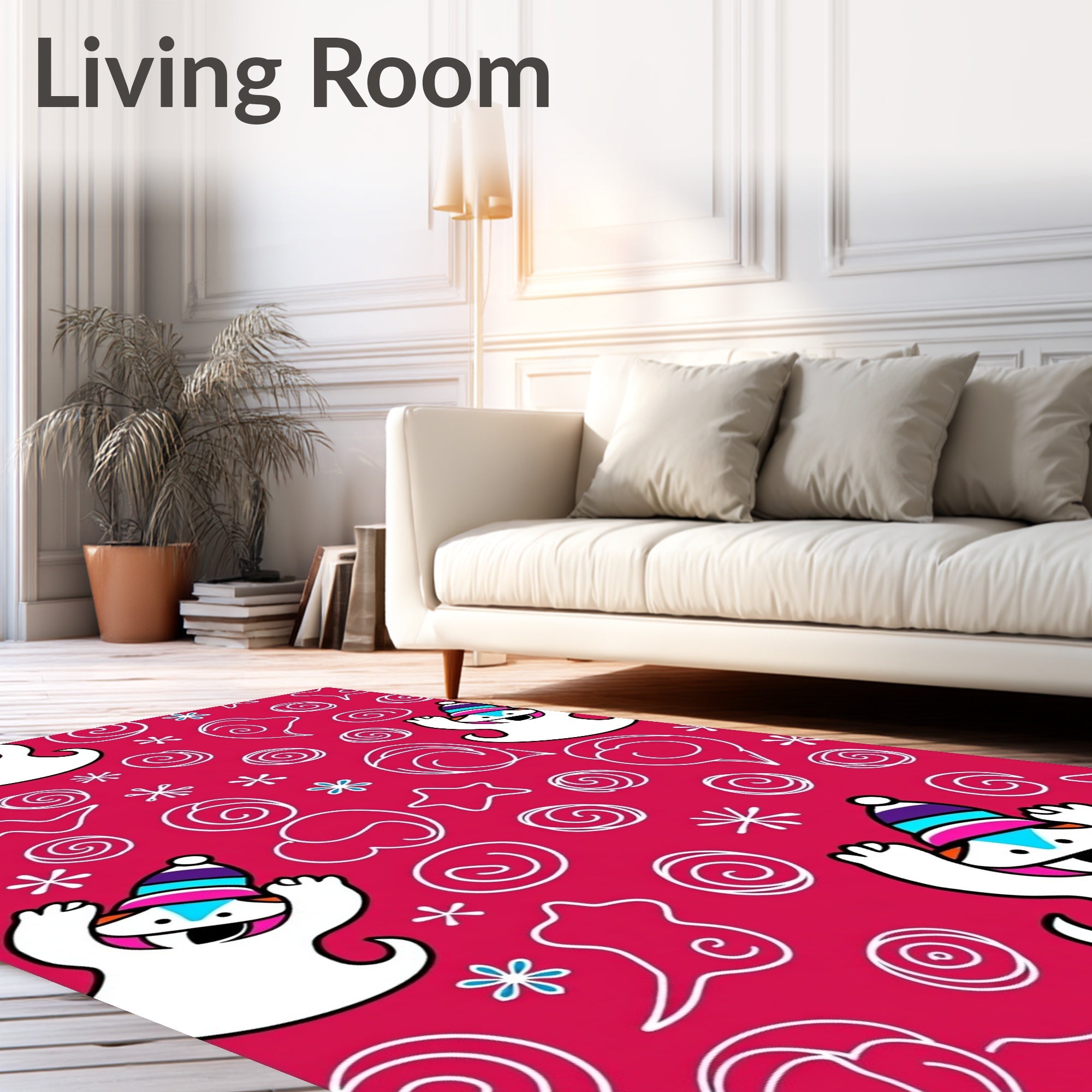 Fun Pink Snowman Whimsical Swirls Rug