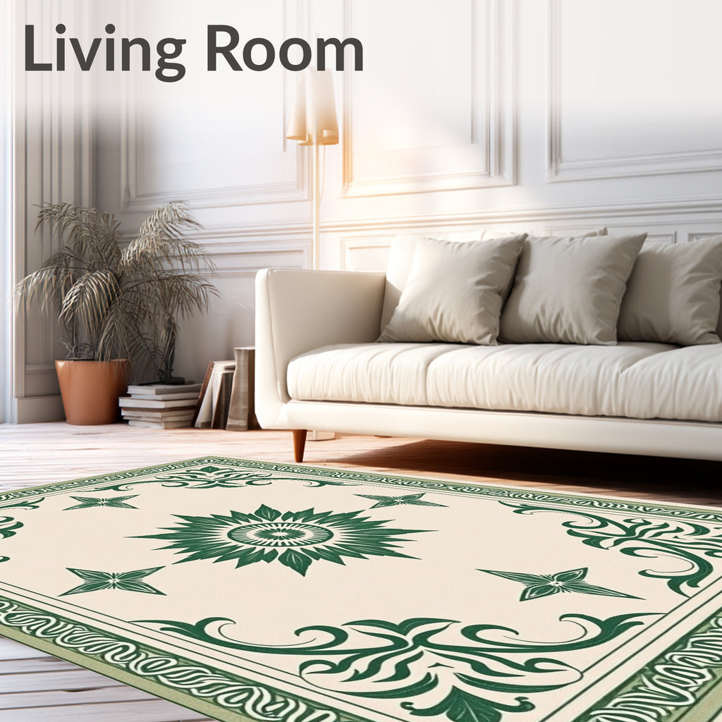 Emerald Green Floral Sunburst Medallion Rug