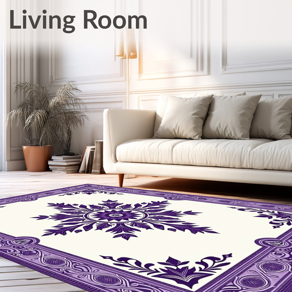 Deep Purple Ornamental Floral Medallion Rug