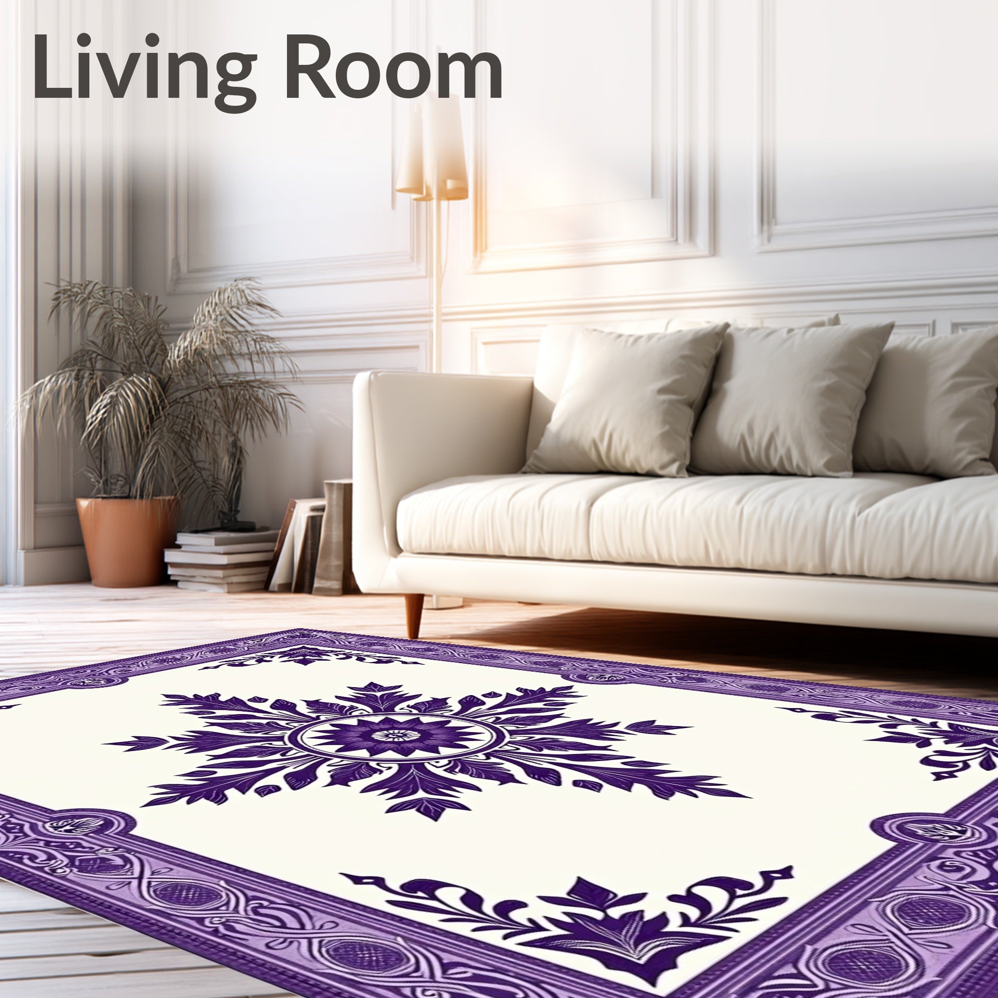 Deep Purple Ornamental Floral Medallion Rug