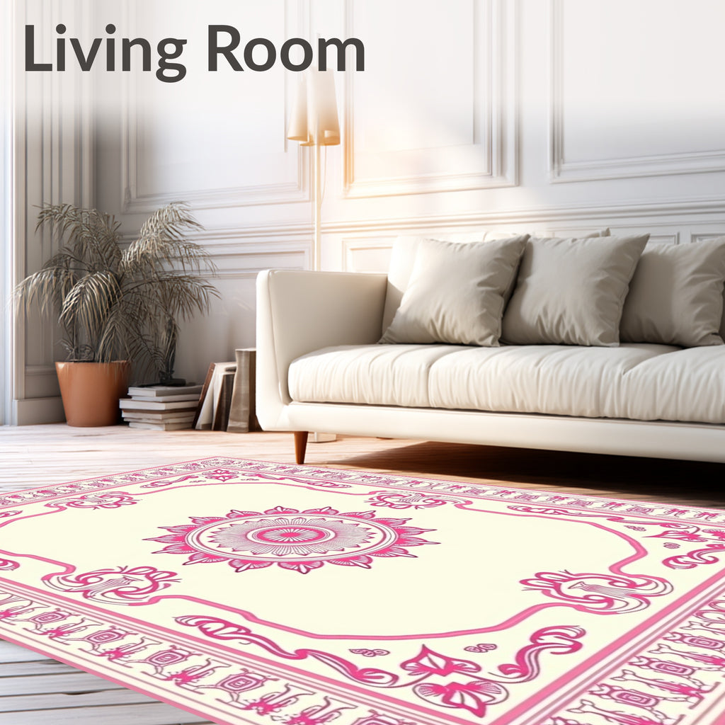 Pink Floral Mandala Medallion Rug