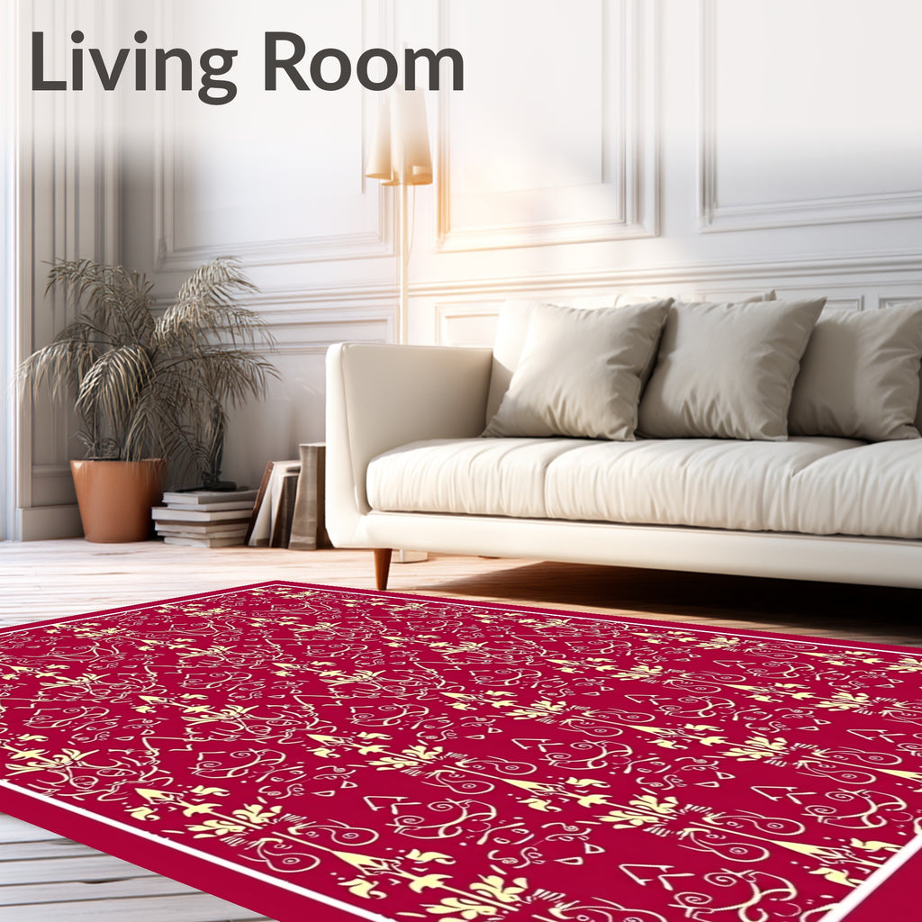 Crimson damask ornate floral Rug