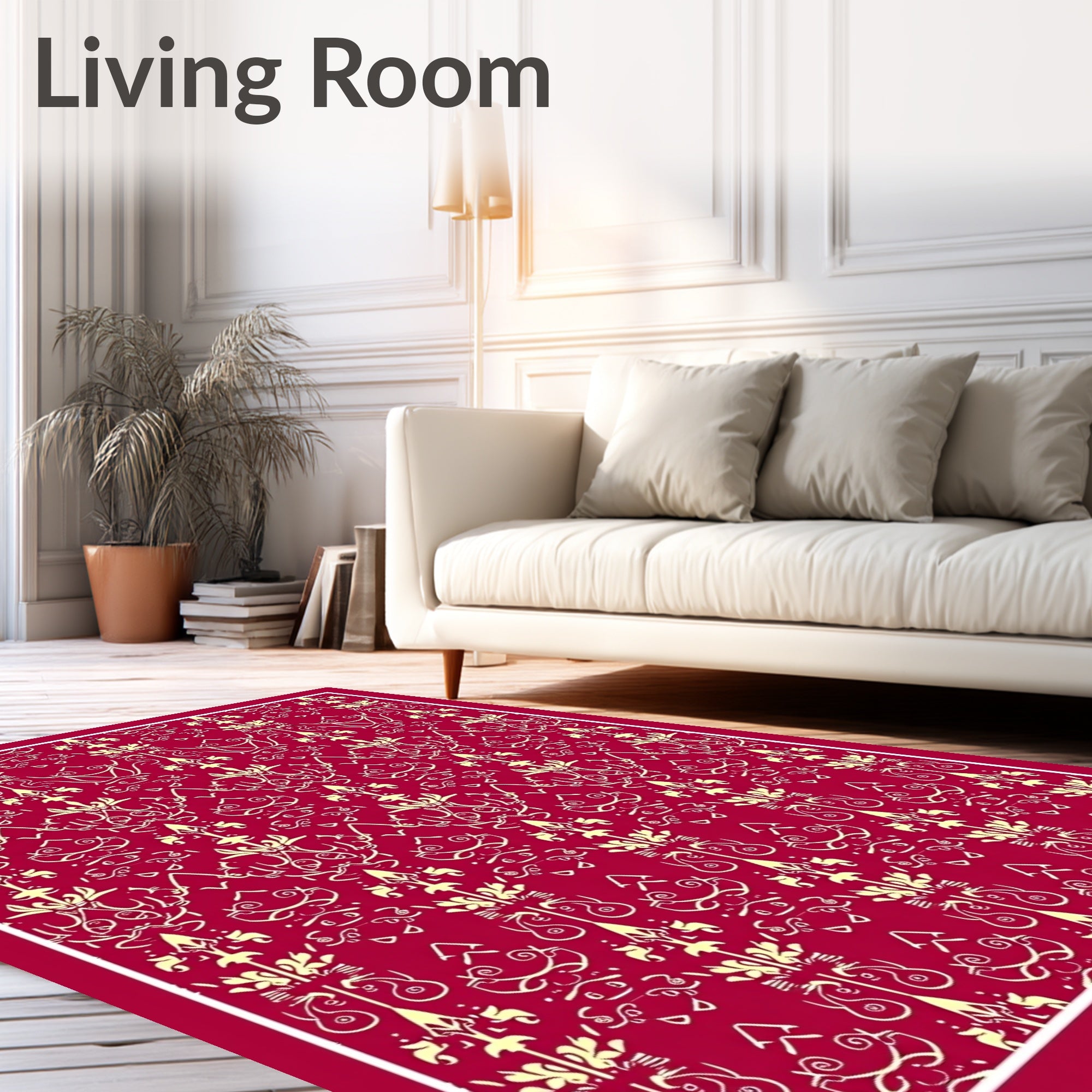 Crimson damask ornate floral Rug