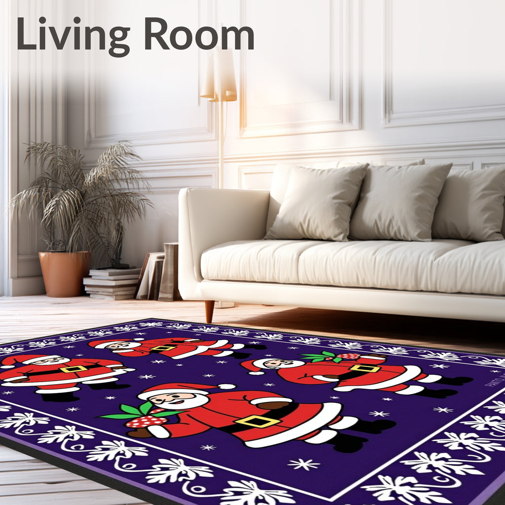 Festive Red Santa Claus Snowflakes Border Rug