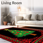 Festive Green Christmas Tree Red Border Rug