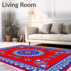 Crimson Blue Radiant Starburst Medallion Rug