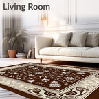Ornate Cream Floral Brown Tapestry Rug