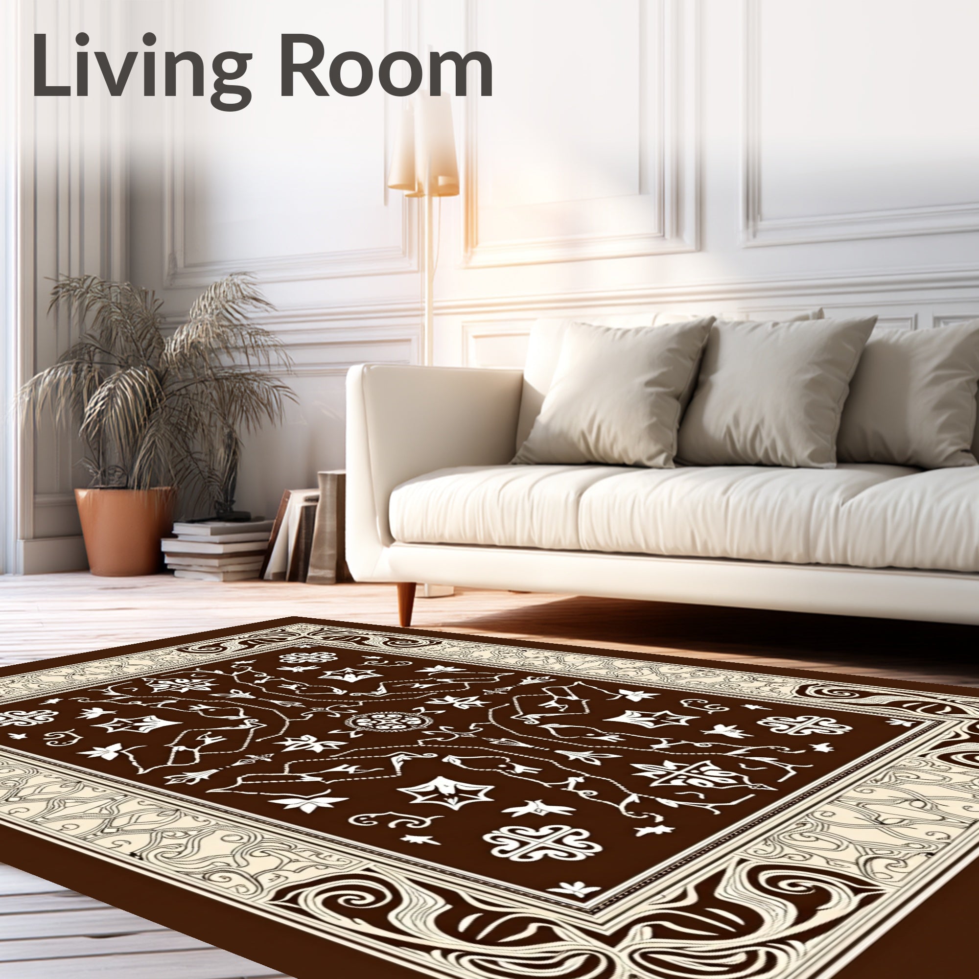 Ornate Cream Floral Brown Tapestry Rug