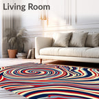 Waves of Red, Blue, and Cream Swirl Rug