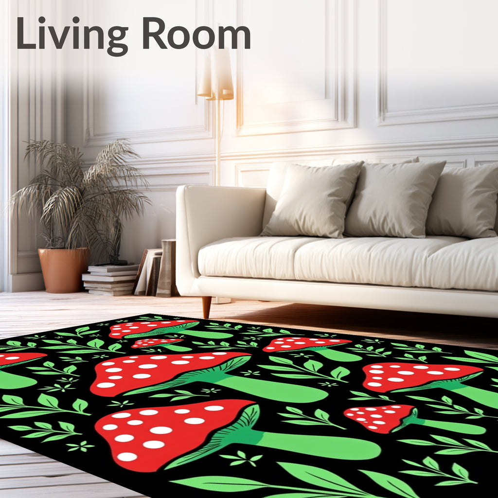 Red White Mushroom Forest Foliage Rug