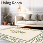 Ornate Cream Teal Golden Scroll Rug