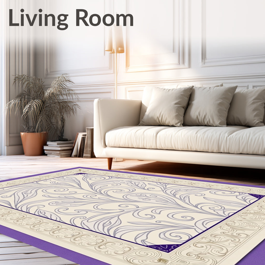 Cream Purple Floral Vine Border Rug